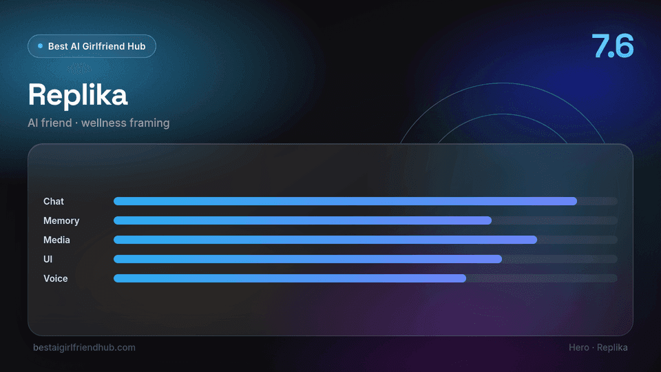 Replika review hero — editorial score 7.6 out of 10